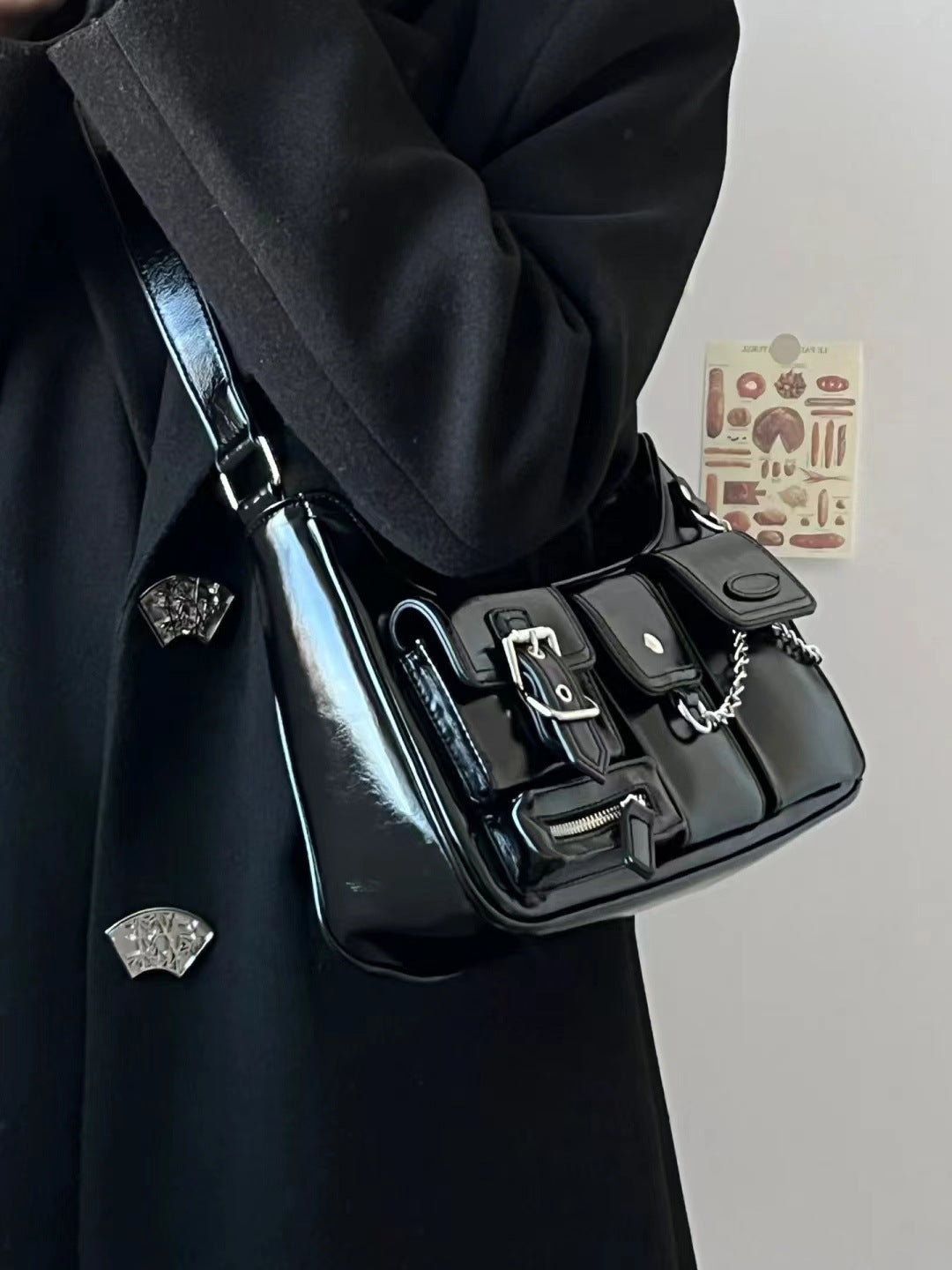 Damen Schultertasche – Hongkong Style Motorrad Bag mit Kette NOOR08