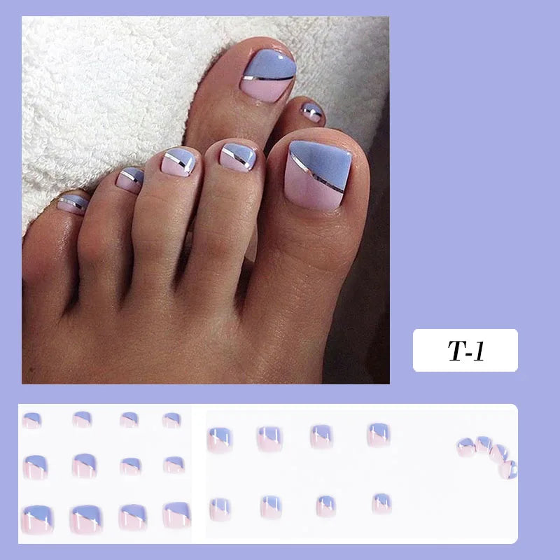 Simple French Fake Toenails (24 Pcs) | Comfortable & Removable Press-On for Summer