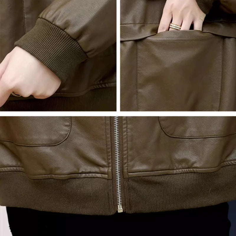 Damen-Kunstlederjacke, locker, kurz, Frühling/Herbst NOOR08