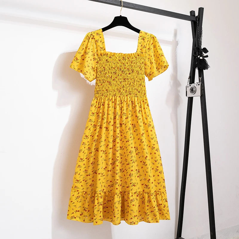 Sommer/Herbst Midi-Kleid mit Blumenprint und elastischer Taille NOOR08