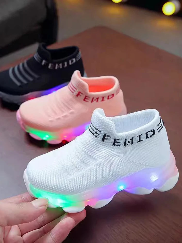 LED Light-Up Kids Sneakers - High-Top Slip-On Shoes for Boys & Girls