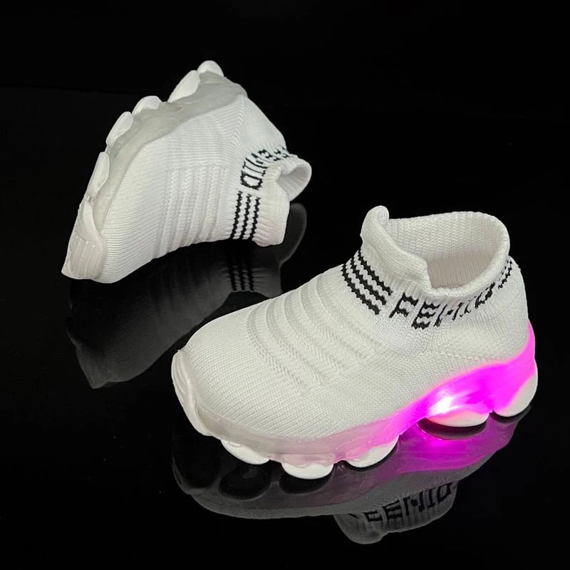 LED Light-Up Kids Sneakers - High-Top Slip-On Shoes for Boys & Girls
