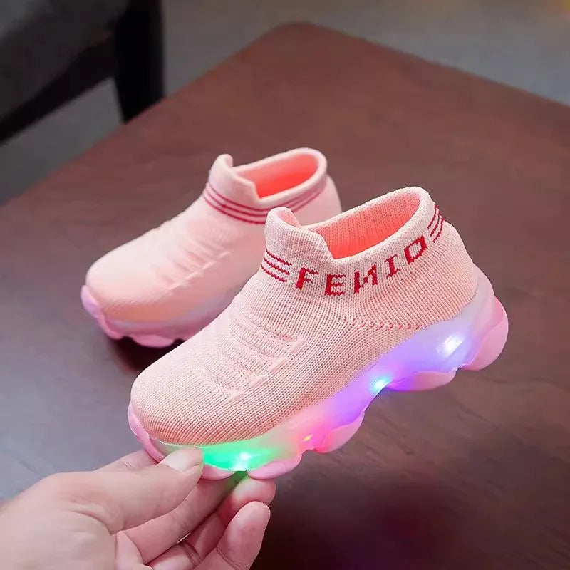 LED Light-Up Kids Sneakers - High-Top Slip-On Shoes for Boys & Girls