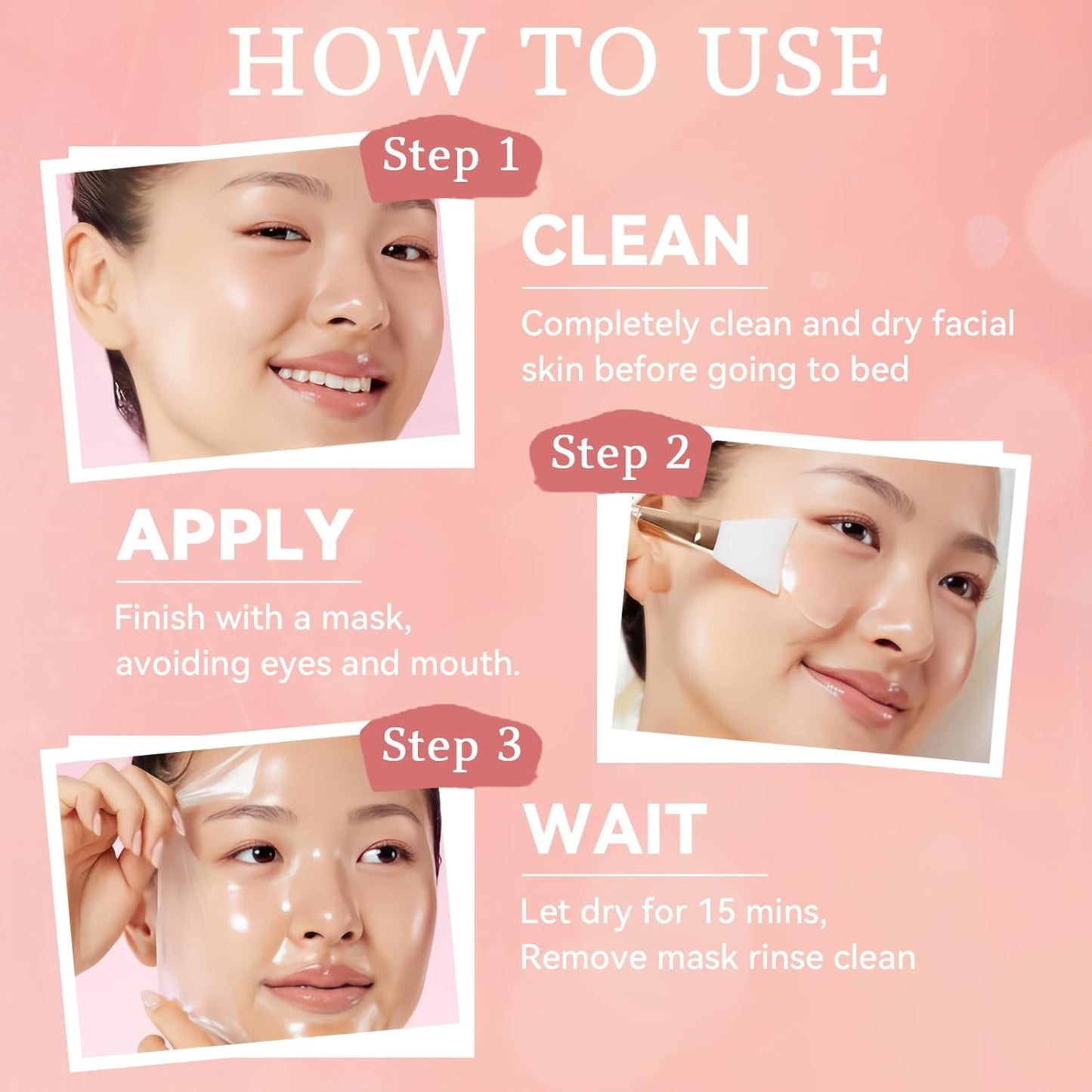 Collagen Maske,Collagen Night Wrapping Mask Bio Gesichtsmaske Über Nacht Peel-Off Maske Zur Hautpflege Und Hydratation, Nachtmaske Für Elastische & Strahlende Haut, Inkl. Pinsel (1 Stück)