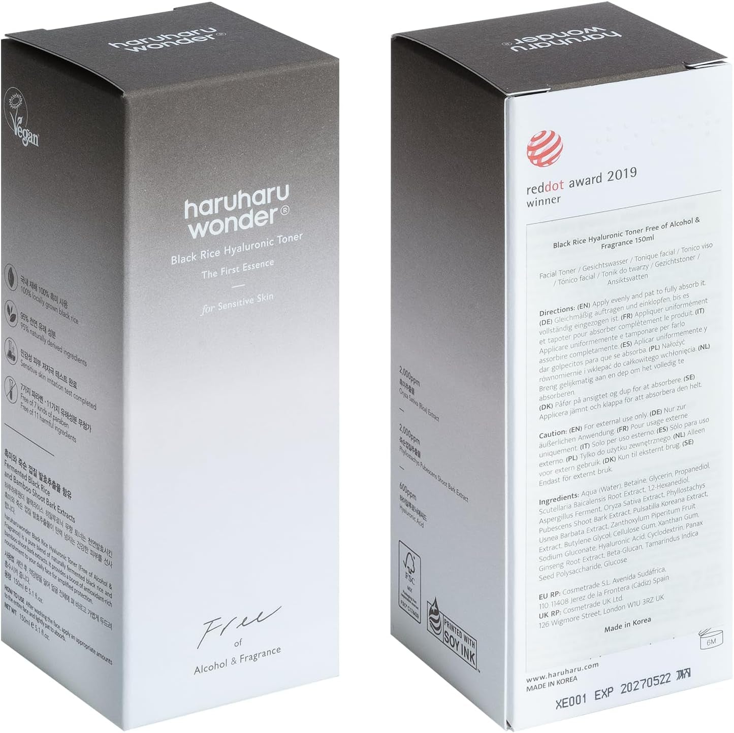 Wonder Black Reis Hyaluron Toner Für Empfindliche Haut 5.1 Fl.Oz / 150Ml | Ohne Alkohol, Ohne Duftstoffe | Vegan, Tierversuchsfrei, Ewg-Grün