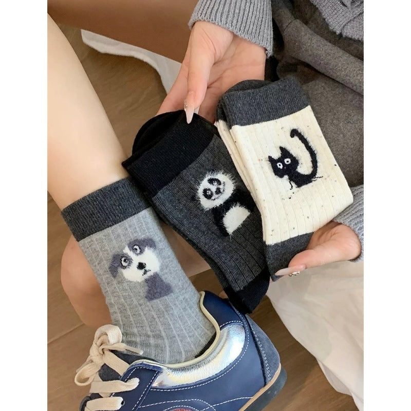 Damen Cartoon NEPs Garn Socken – Plüsch Mid Tube Strümpfe Frühling & Herbst NOOR08