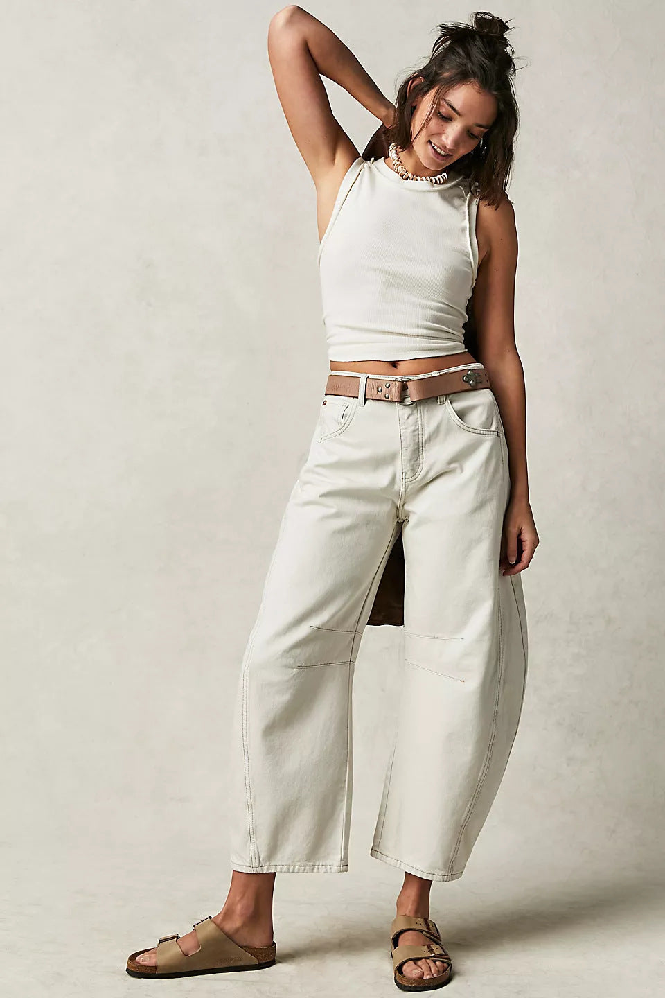 High-Stretch Barrel Jeans | Damen weite Casual Mid-Waist-Jeans NOOR08