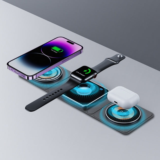 3-in-1 Kabelloses Falt-Ladegerät | Transparentes Ladedock für iPhone, Watch & AirPods NOOR08