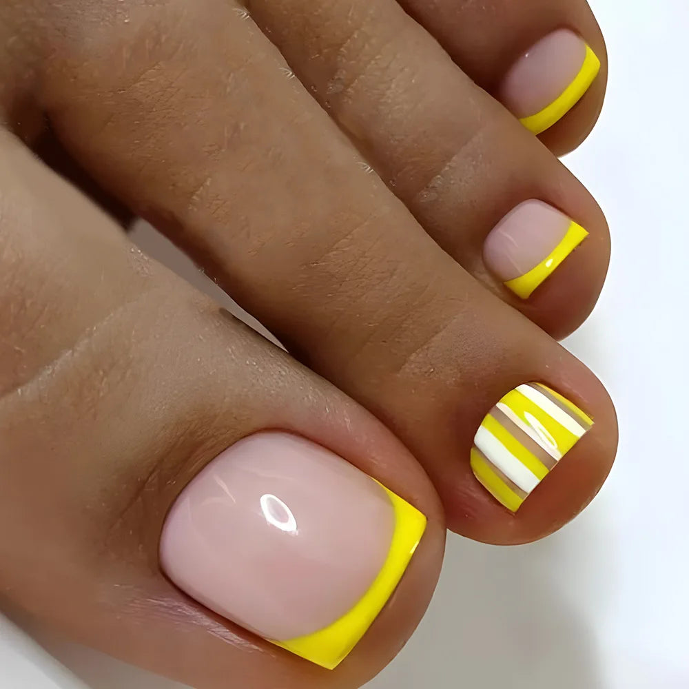 Simple French Fake Toenails (24 Pcs) | Comfortable & Removable Press-On for Summer