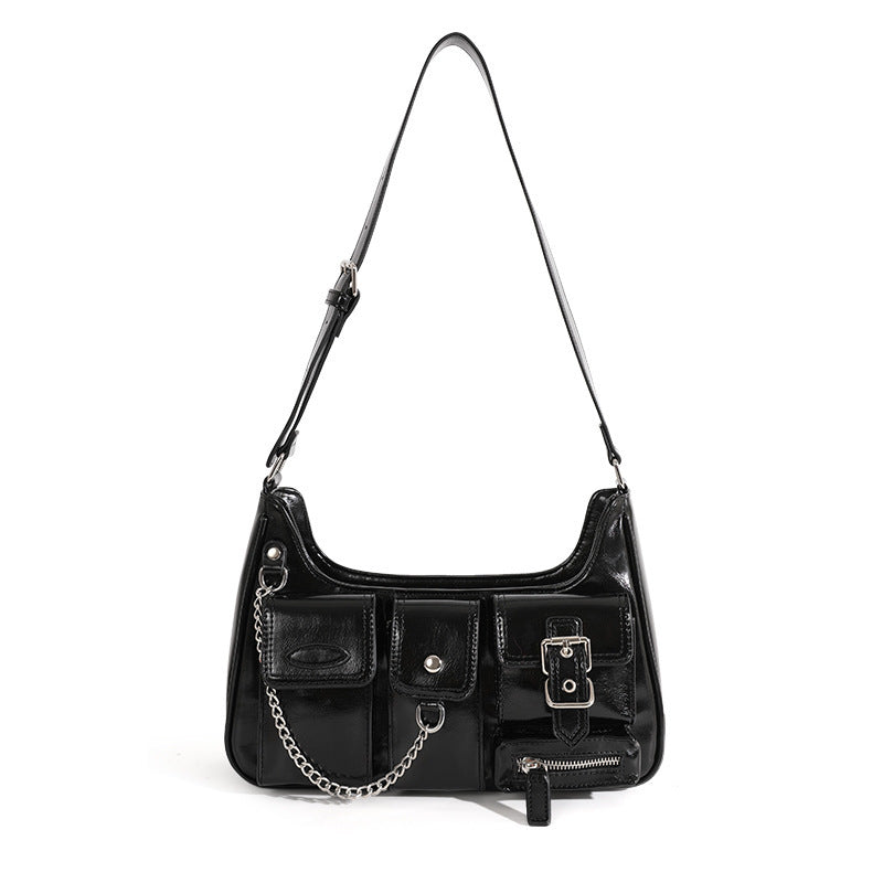 Damen Schultertasche – Hongkong Style Motorrad Bag mit Kette NOOR08