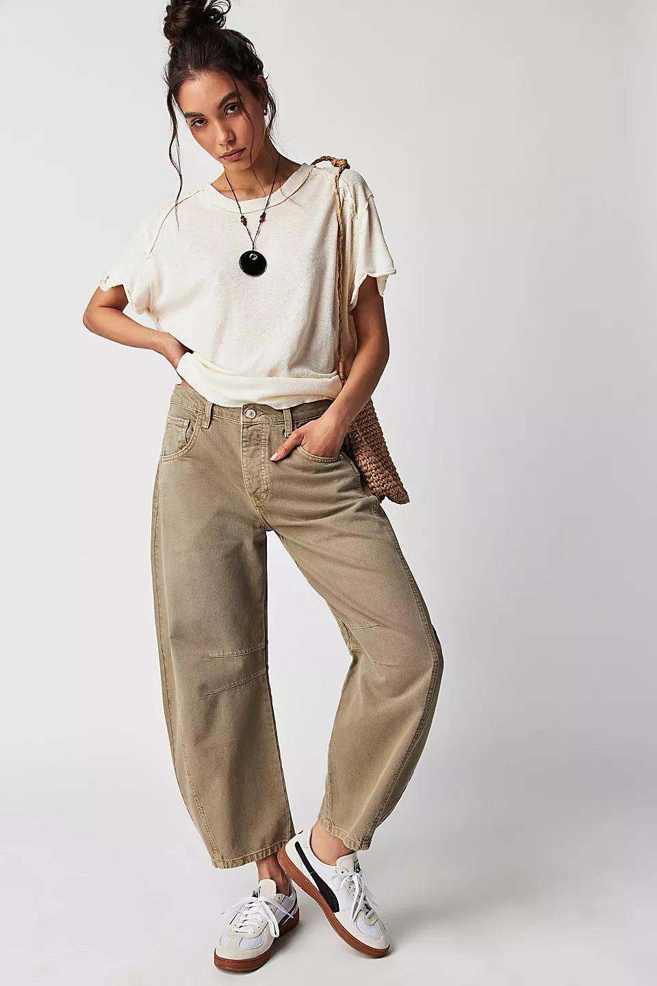 High-Stretch Barrel Jeans | Damen weite Casual Mid-Waist-Jeans NOOR08