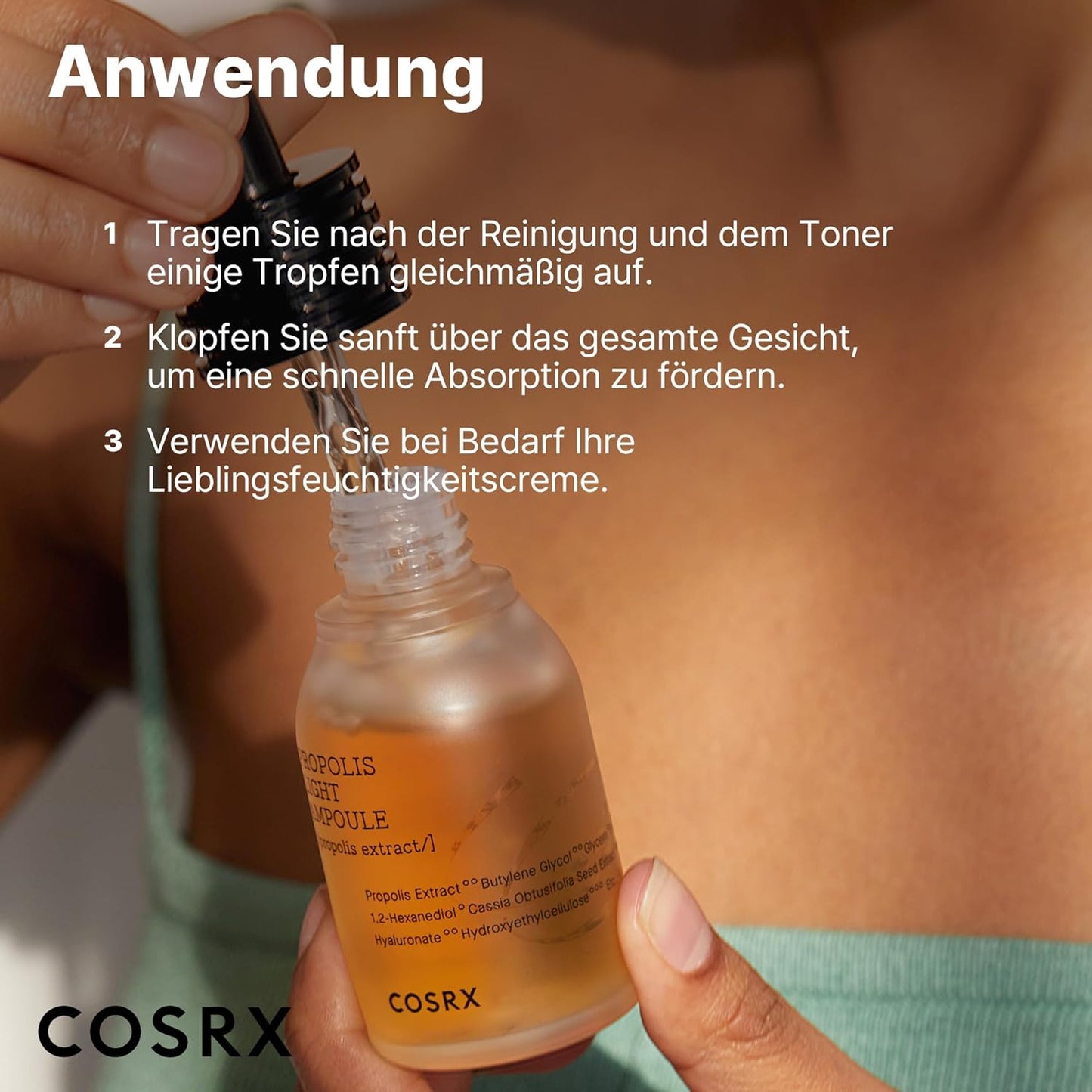 COSRX Full Fit Propolis Ampoule Mit 83% Propolis, Koreanisches Glow-Serum Für Strahlende Und Glatte Haut, Ideal Für Empfindliche Haut, Feuchtigkeitsspendend Und Hautregenerierend, Korean Skincare 30Ml