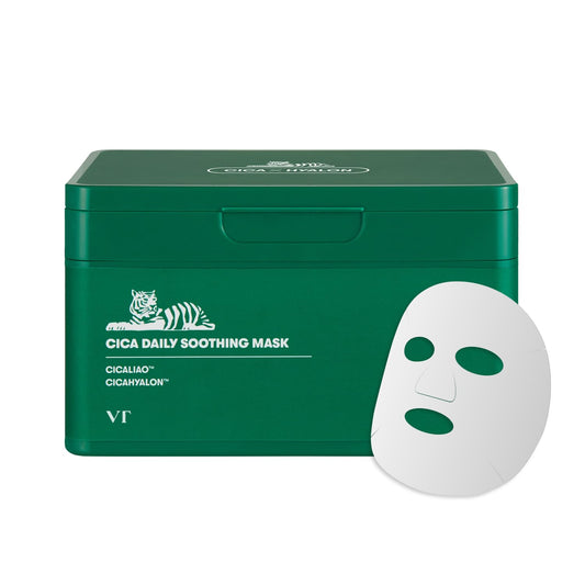 VT COSMETICS CICA Tägliche Beruhigende Maske 30 Stück, Centella Asiatica & Hyaluronsäure Für Pflege & Hydratation, Sofortige Beruhigung & Strahlen, Hautgeschmeidigkeits-Gesichtsmaske