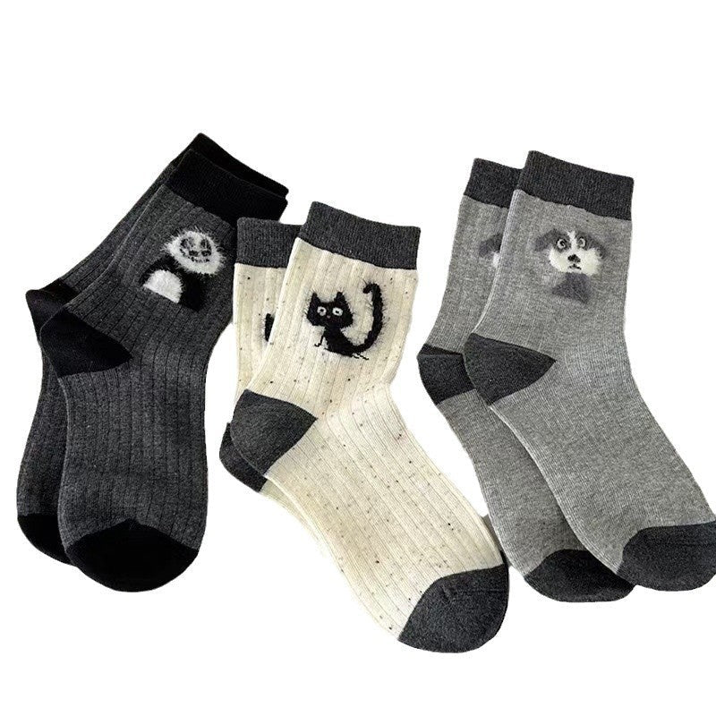 Damen Cartoon NEPs Garn Socken – Plüsch Mid Tube Strümpfe Frühling & Herbst NOOR08