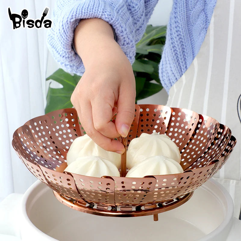 Premium Stainless Steel Folding Steamer Basket - Versatile Kitchen Essential for Perfectly Cooked Vegetables and More!