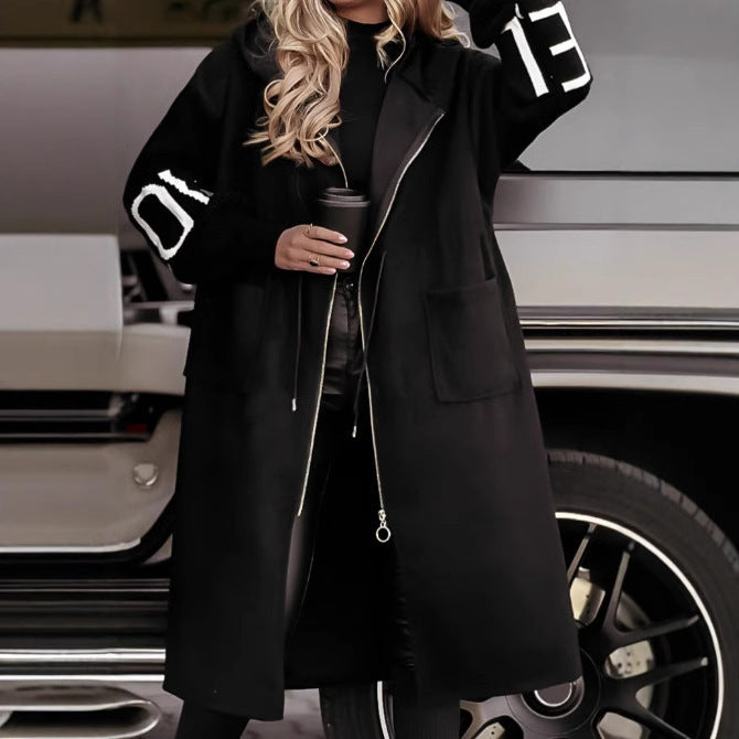 Langer Damen Windbreaker mit Strickärmeln | Stylische Übergangsjacke mit Kapuze NOOR08