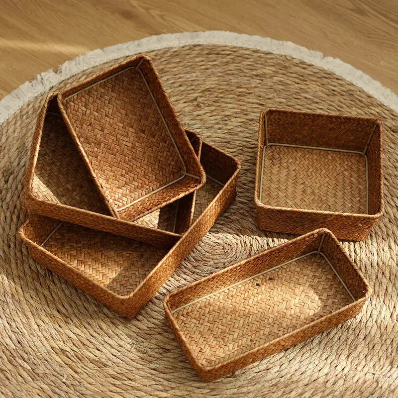 Stylish Woven Seagrass Storage Baskets - Versatile Rattan Laundry & Organizer Containers for a Clutter-Free Home