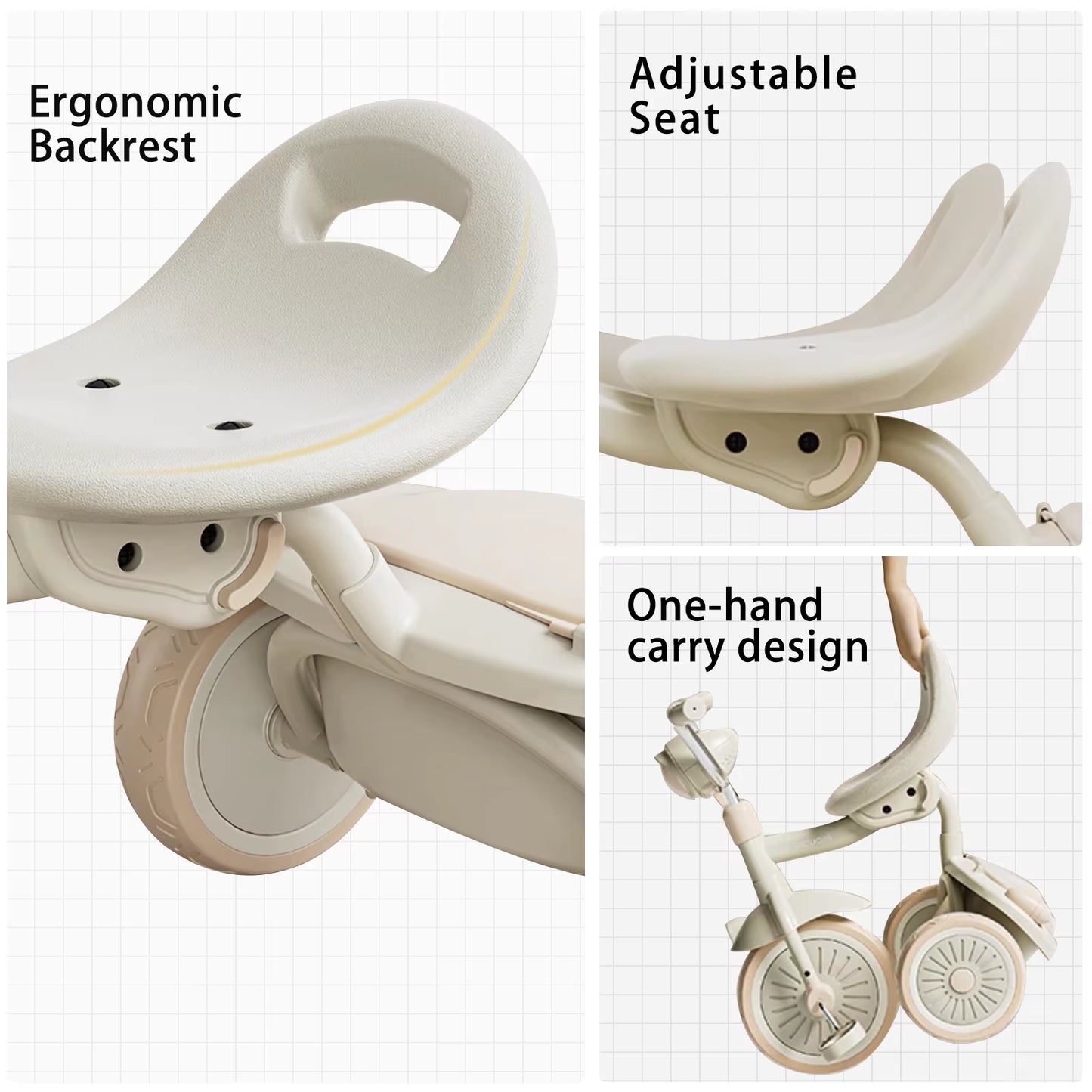 UBRAVOO Portable Baby Trike: Foldable Tricycle with Elastic PU Wheels & LED Lights (Ages 1-5)