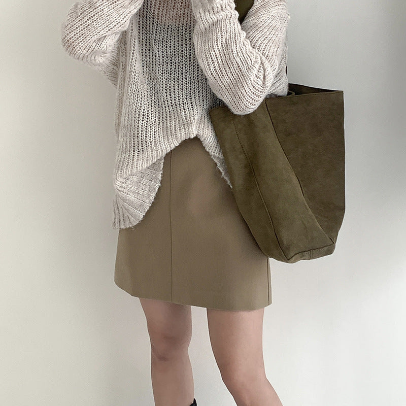 Damen Wildleder Tote – Vintage Schultertasche groß für Herbst & Winter NOOR08