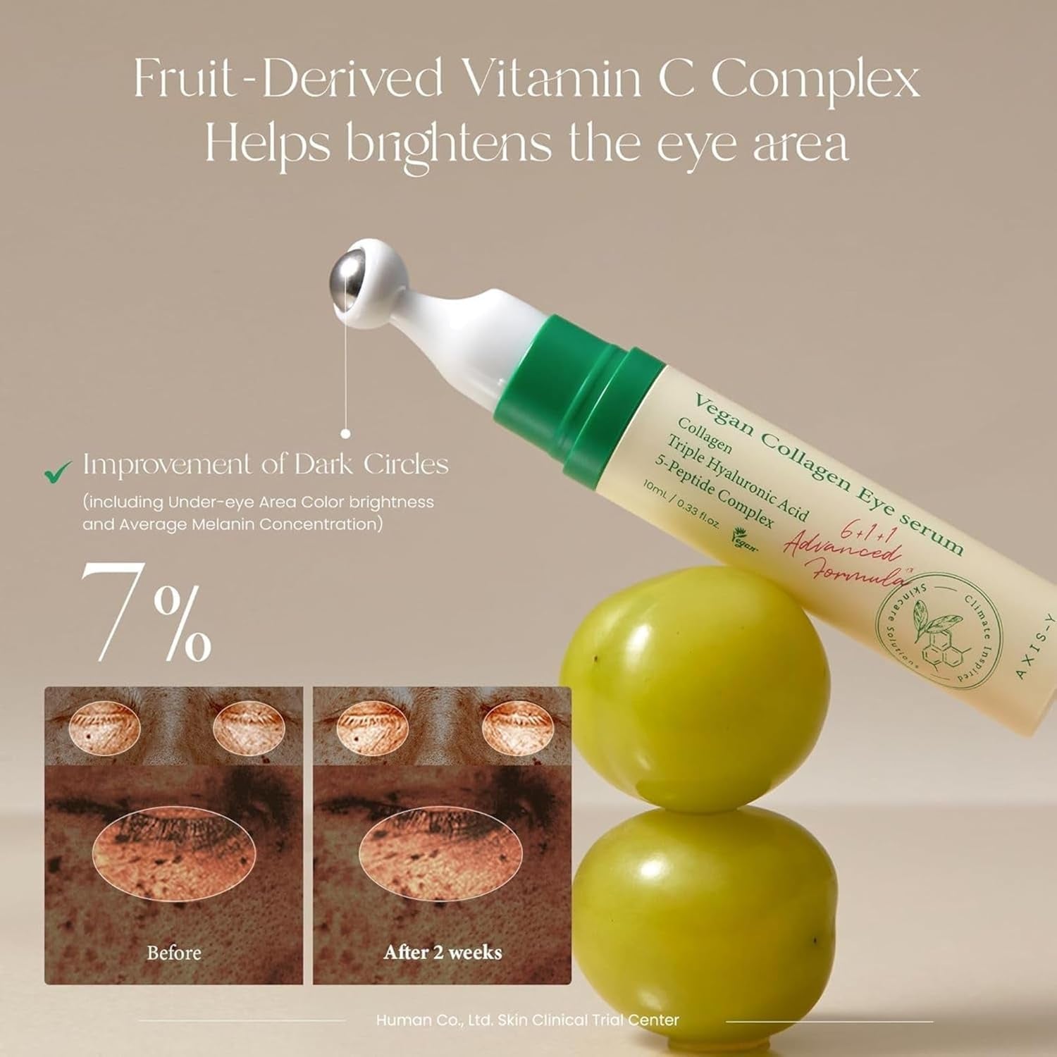 Vegan Collagen Eye Serum with Triple Hyaluronic Acid & 5-Peptide Complex | Anti-Aging, Fine Line Reduction, Brightening | Vegan & Cruelty-Free Korean Skin Care | 10Ml / 0.33 Fl. Oz.