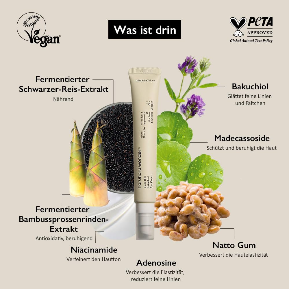 Wonder Black Reis Bakuchiol Augencreme 0,67 Fl.Oz / 20Ml | Anti-Aging, Faltenpflege, Natürliche Retinol-Alternative | Tierversuchsfrei, Ewg-Grün