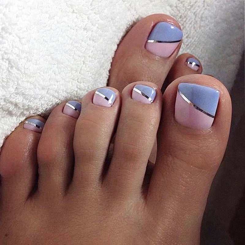 Simple French Fake Toenails (24 Pcs) | Comfortable & Removable Press-On for Summer