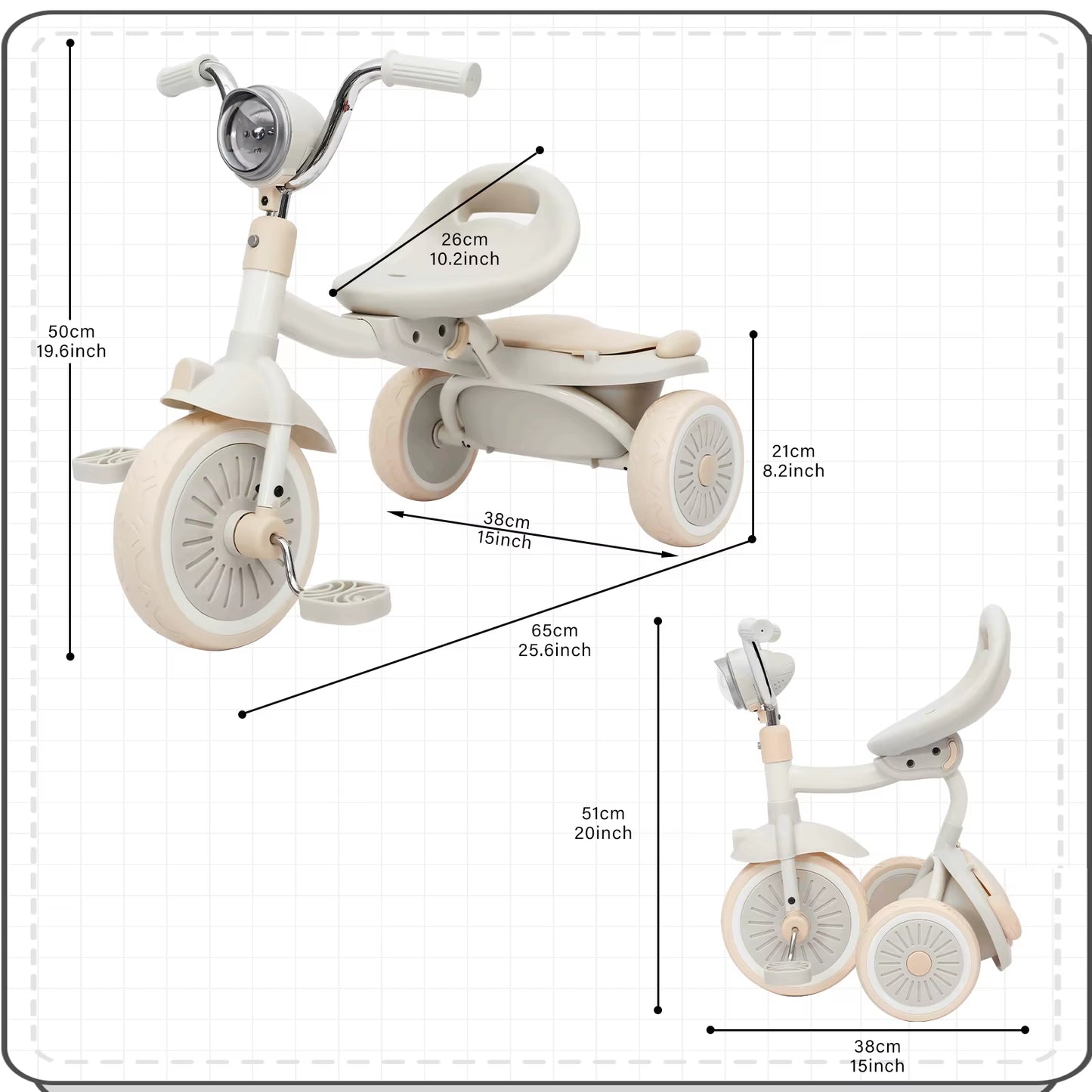 UBRAVOO Portable Baby Trike: Foldable Tricycle with Elastic PU Wheels & LED Lights (Ages 1-5)