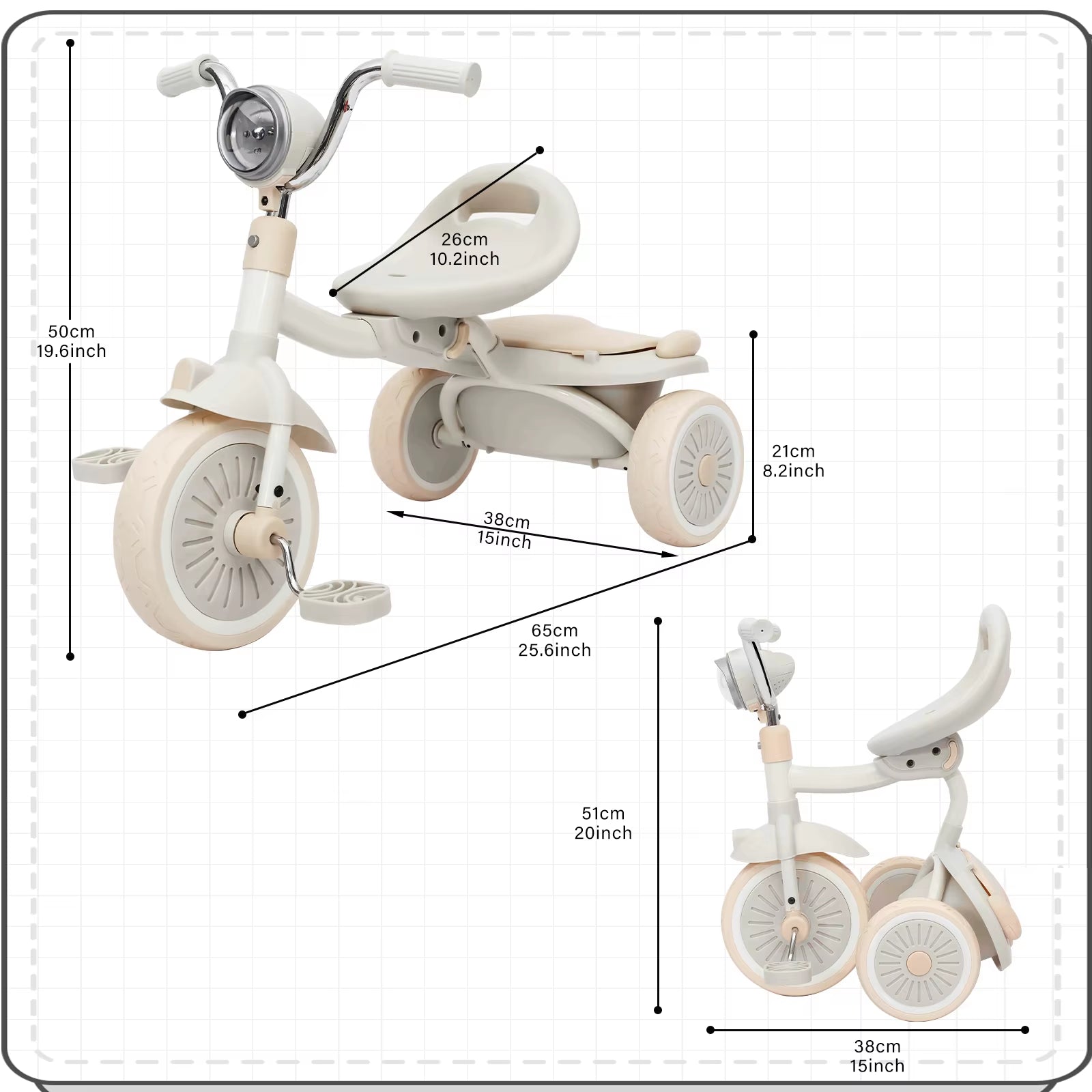 UBRAVOO Portable Baby Trike: Foldable Tricycle with Elastic PU Wheels & LED Lights (Ages 1-5)