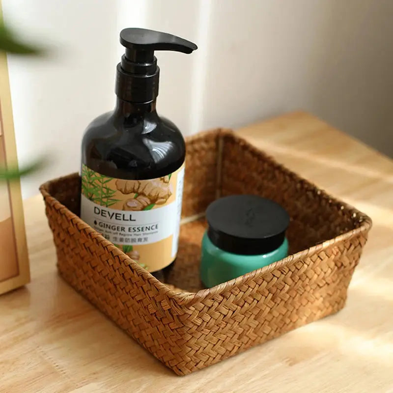 Stylish Woven Seagrass Storage Baskets - Versatile Rattan Laundry & Organizer Containers for a Clutter-Free Home