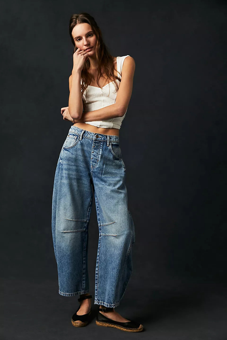 High-Stretch Barrel Jeans | Damen weite Casual Mid-Waist-Jeans NOOR08
