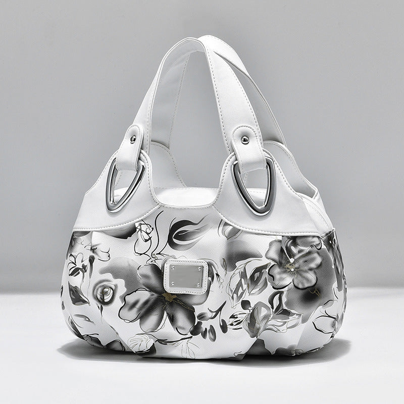 Damen Handtasche aus PU Leder | Große Schultertasche mit Blumenprint NOOR08