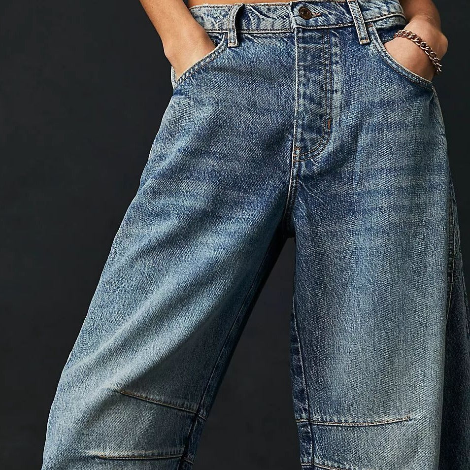 High-Stretch Barrel Jeans | Damen weite Casual Mid-Waist-Jeans NOOR08
