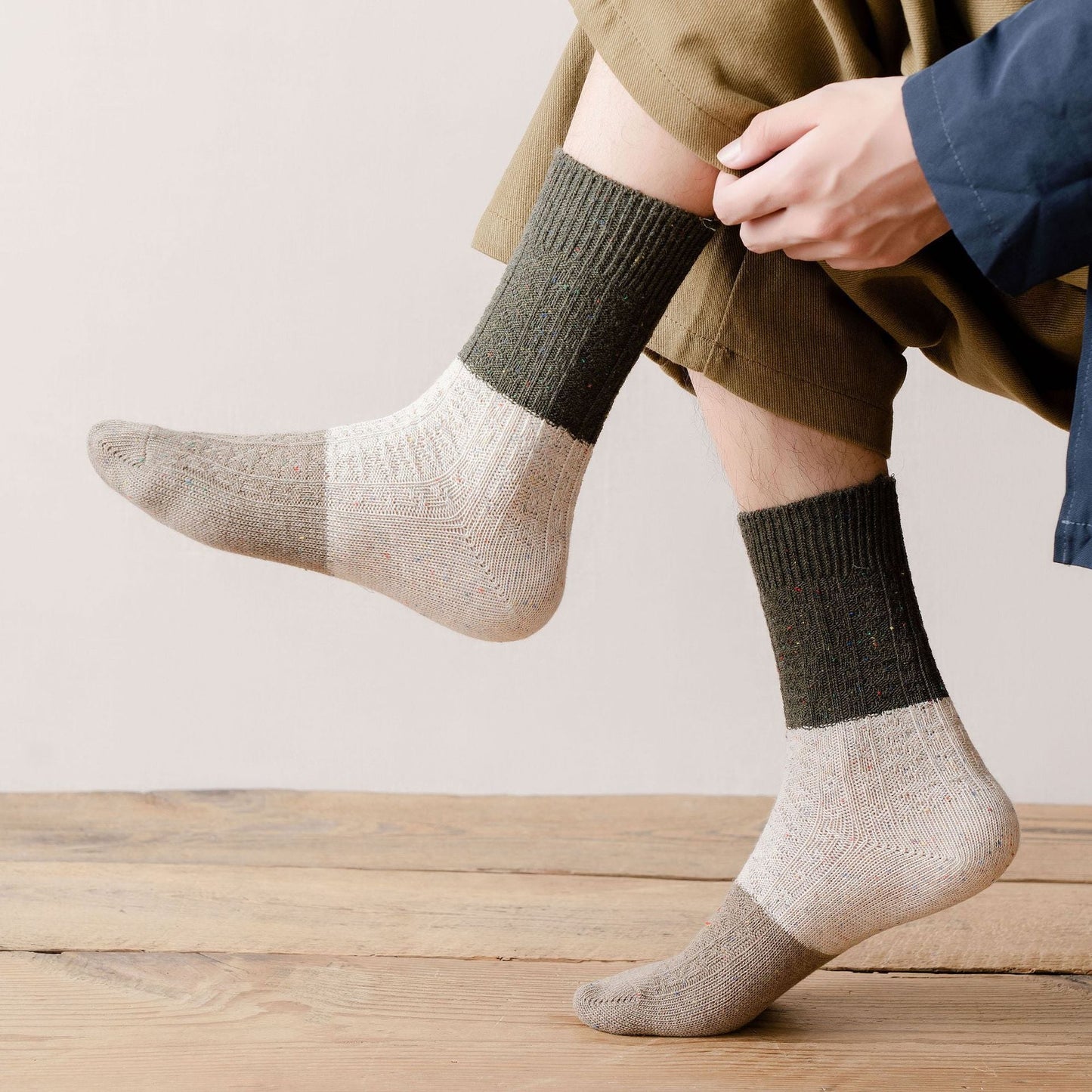 Retro Mori Style Wollsocken – Dicke Farbmix Tube Socken NOOR08