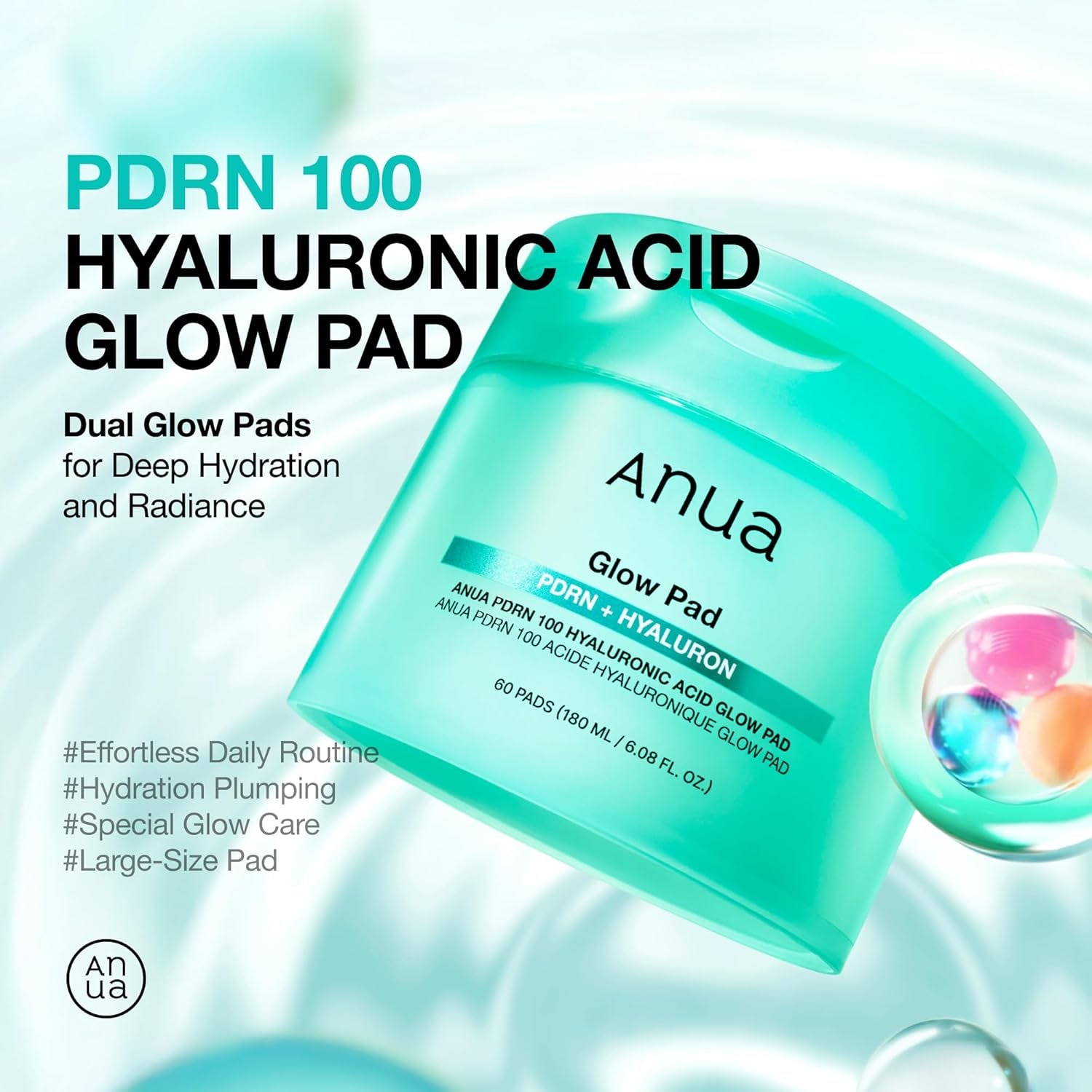 Anua PDRN 100 Hyaluronsäure Glow Pad, Glühende Koreanische Gesichtspflege Für Die Tägliche Hautpflege Und Make-Up-Vorbereitung, Doppelseitiges Tonerpad Für Strahlende Haut Und Tiefe Hydratation (180