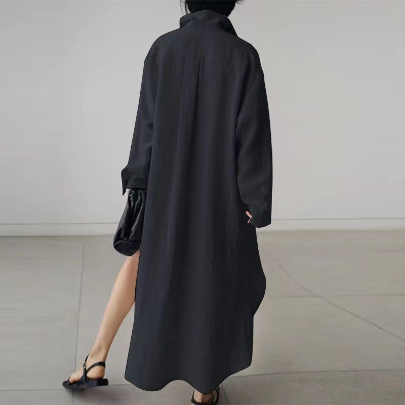 Schlitz-Hemdkleid für Damen | Langes Kleid mit Langarm-Cardigan NOOR08