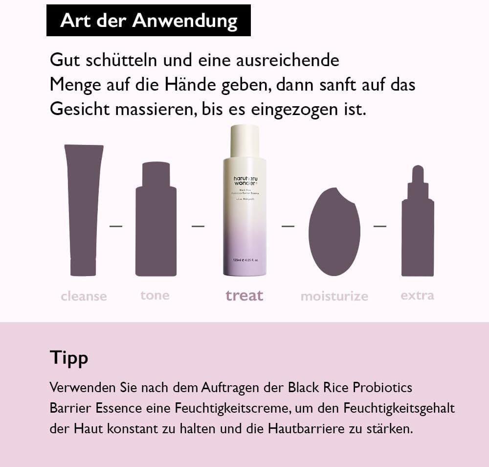 Haruharu Wonder Black Rice Probiotics Barrier Essence 120Ml, Essence Toner Zur Stärkung Der Hautbarriere Mit Ceramiden, Fermentierten Inhaltsstoffen, Beruhigend, Feuchtigkeitsspendend, Aufpolsternd