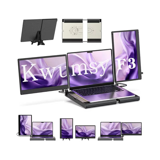 Kwumsy F3 New Arrivals 14Inch Portable Triple Screen Laptop Extension Portable 1080P IPS Extended Screen for Laptop Portable