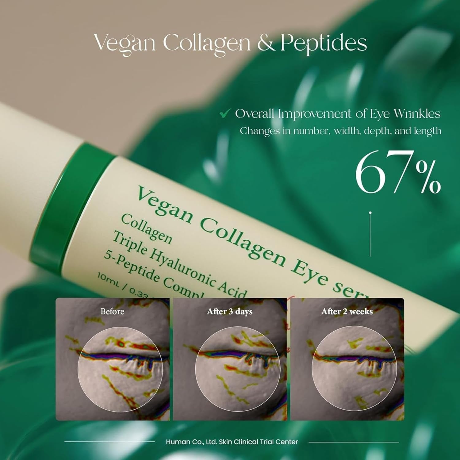 Vegan Collagen Eye Serum with Triple Hyaluronic Acid & 5-Peptide Complex | Anti-Aging, Fine Line Reduction, Brightening | Vegan & Cruelty-Free Korean Skin Care | 10Ml / 0.33 Fl. Oz.