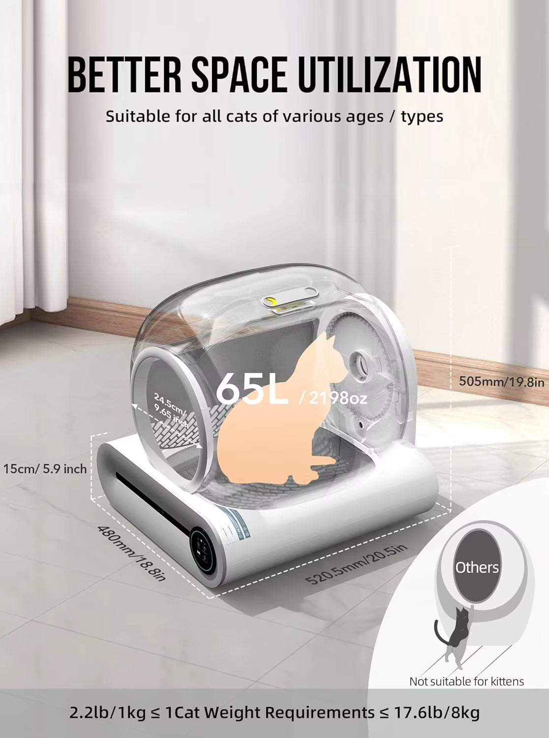 Premium Katzentoilette 65L Automatisch - Intelligente Selbstreinigende Katzenklo Vollverkleidung