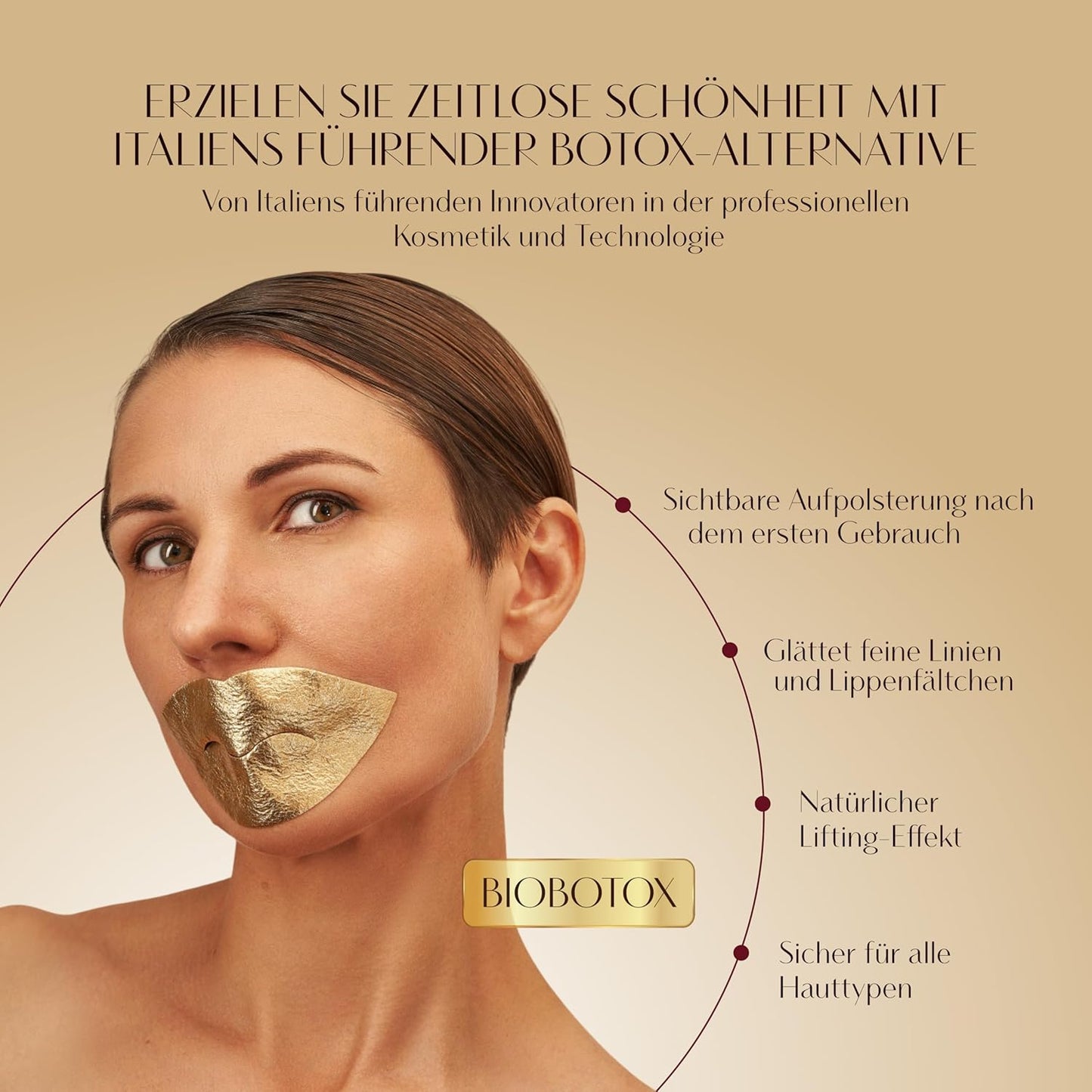 BIOBOTOX Goldene Lippenmaske Mit Mikrokristallen | Lippenpflege Mit Sofortiger Aufpolsterung, Anhebung, Hydratisierung & Faltenglättung | SNAP-8 Peptid & Acmella Oleracea | Made in Italy | 1 Stk.