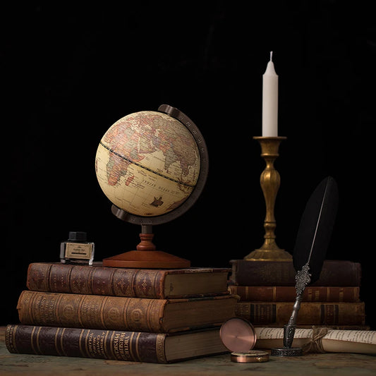 5-Inch Vintage Earth Globe - Elegant Wooden Home Decor & Map Ornament