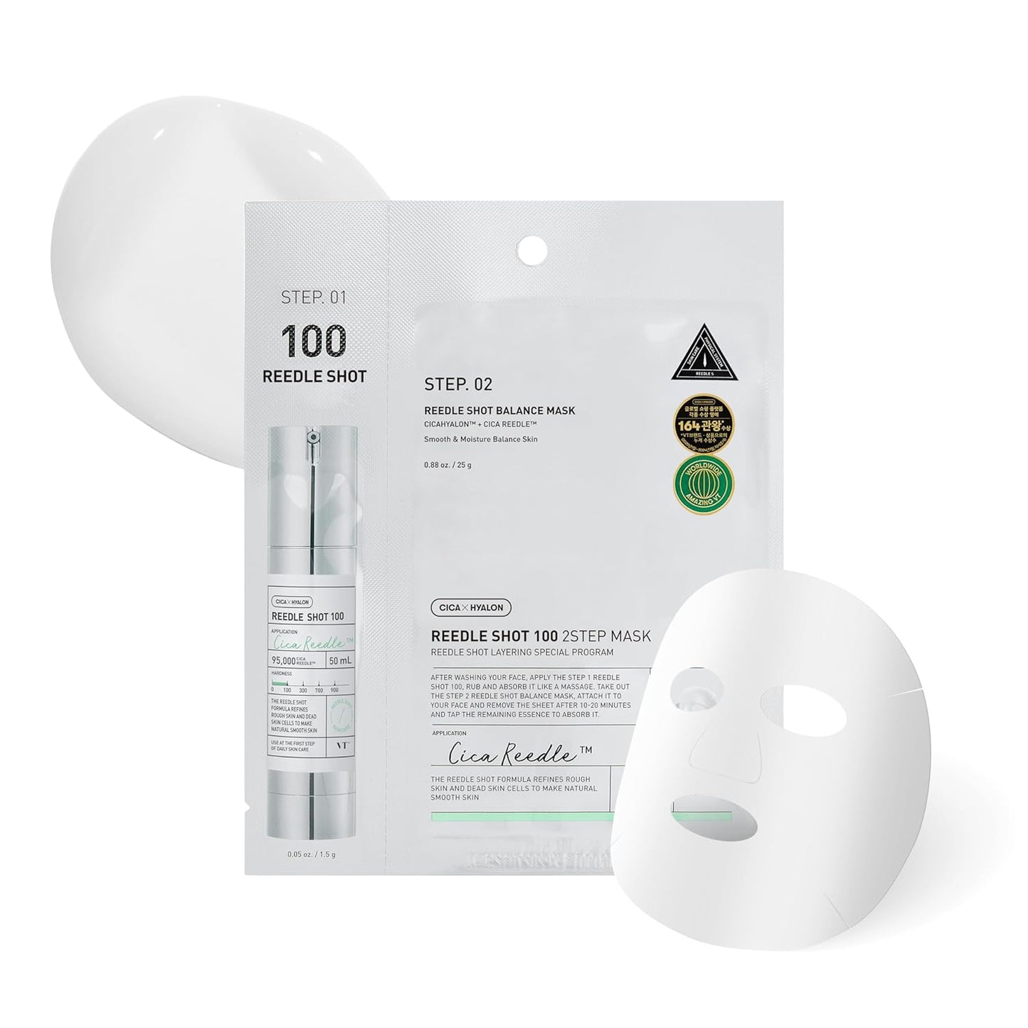 Eine 2-in-1-Maske mit Reedle Shot 100 Serum für bessere Wirkstoffaufnahme und einer Tuchmaske für intensive Pflege. Optimiert die Hautstruktur und spendet Feuchtigkeit.