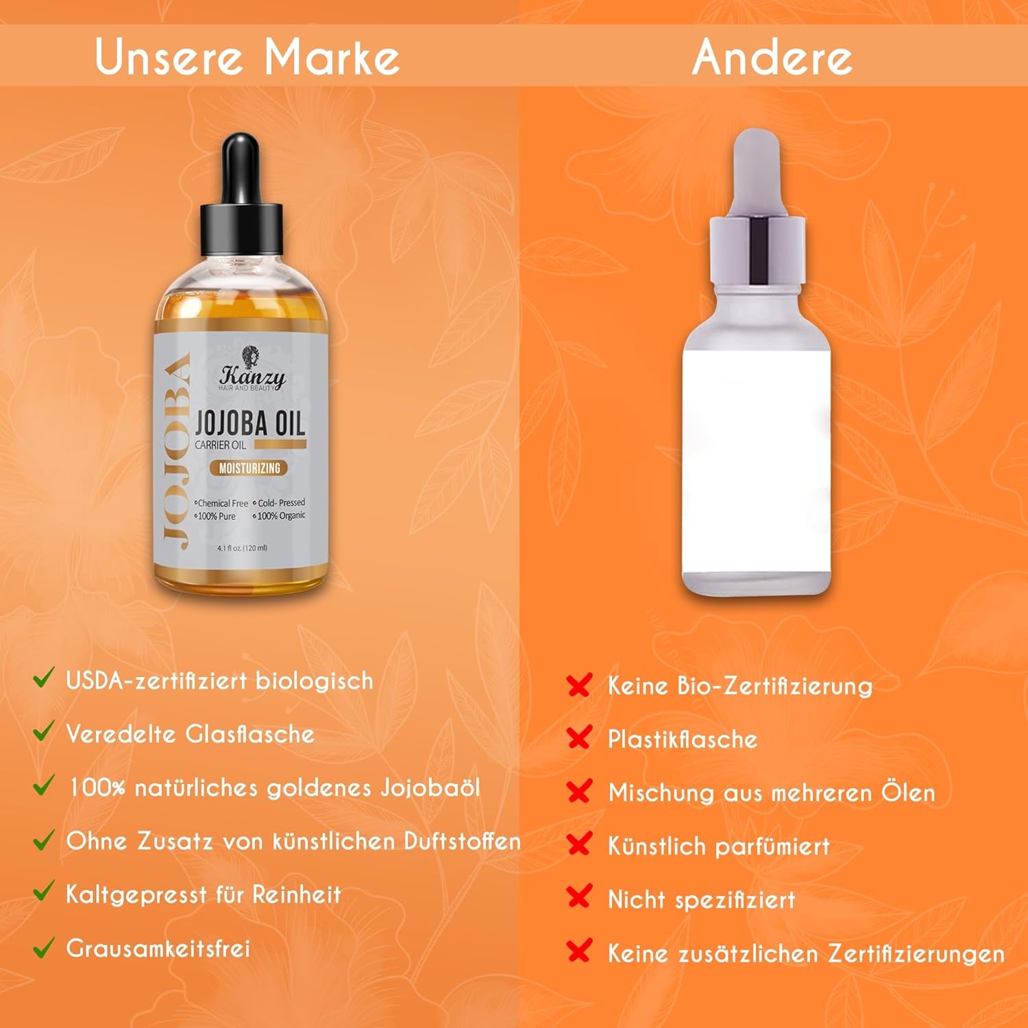 Kanzy Jojobaöl Bio Kaltgepresst 100% Reines Gold, 120Ml Für Haut, Haare Und Nägel, Gesichtsöl Und Körperöl, Vegan & Hexanfrei, Bio Jojobaöl, Anti-Falten, Natürliche Intensiv Feuchtigkeitspflege