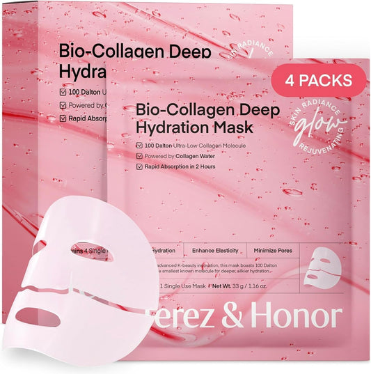 Kollagen Maske Overnight Korean Skincare: Gesichtsmaske Für Feuchtigkeit Faltenreduktion & Porenverfeinerung Mit Hyaluron - Real Deep Collagen Mask for Glass Skin, 4Ea X 33G [Hergestellt in Korea]