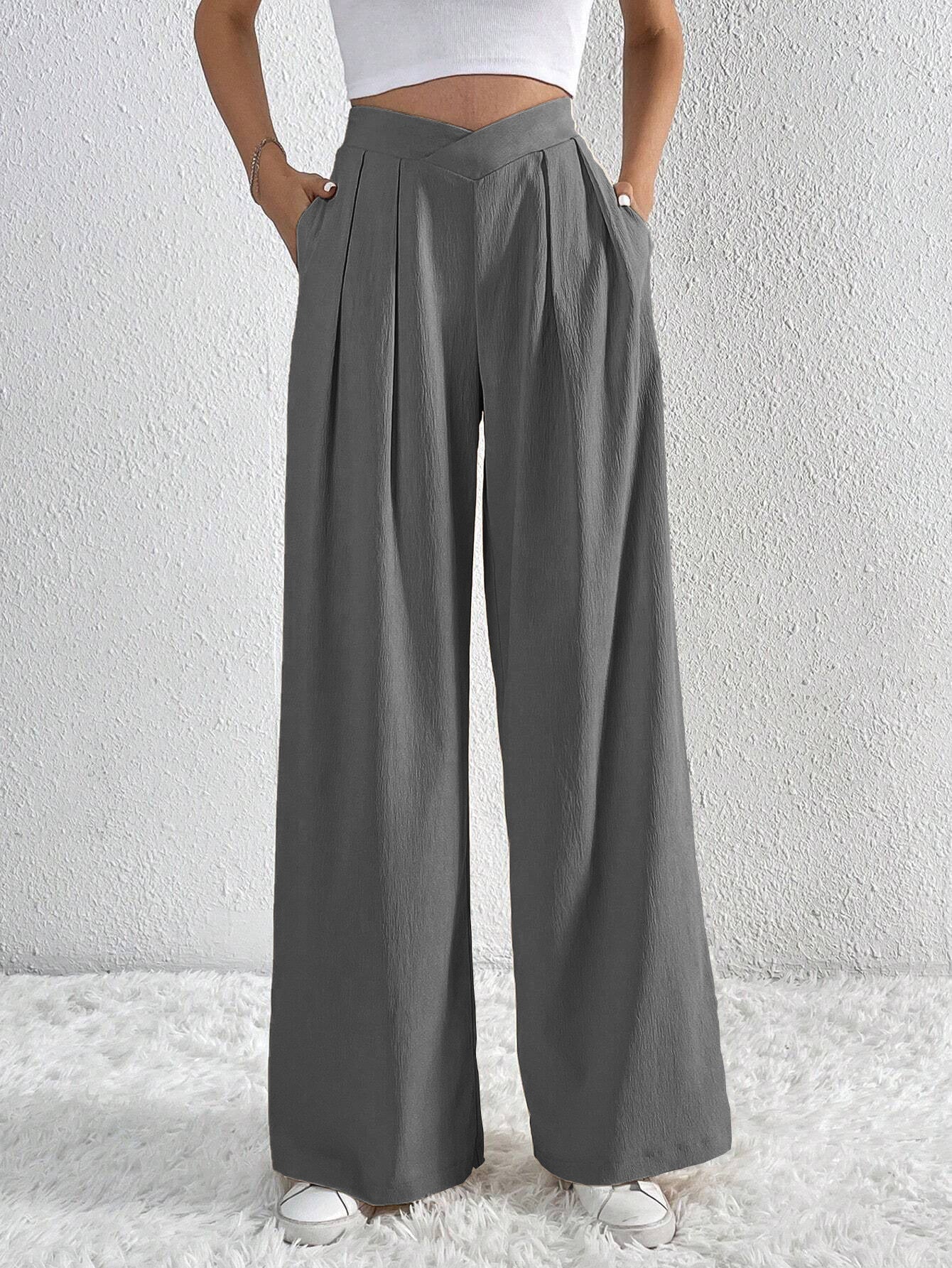 Einfarbige Plissee-Hose | Locker geschnittene Wide-Leg-Hose für Damen NOOR08