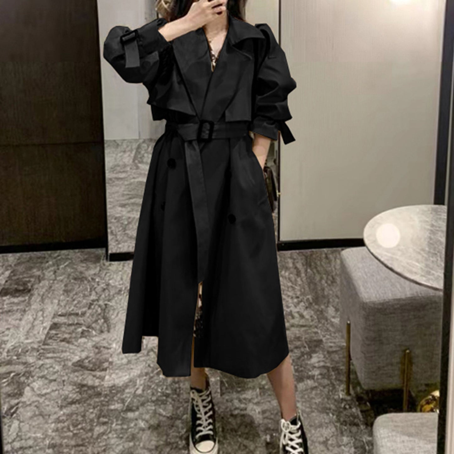 Zweireihiger Oversize Trenchcoat für Damen | Zeitloser Frühlingsmantel mit Eleganz NOOR08