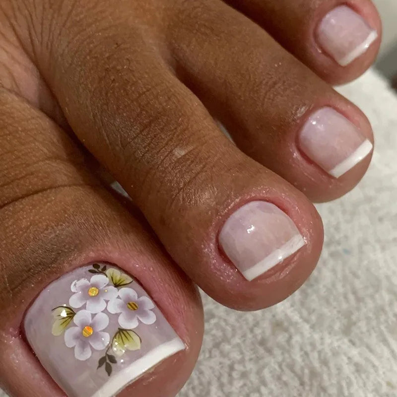 Simple French Fake Toenails (24 Pcs) | Comfortable & Removable Press-On for Summer