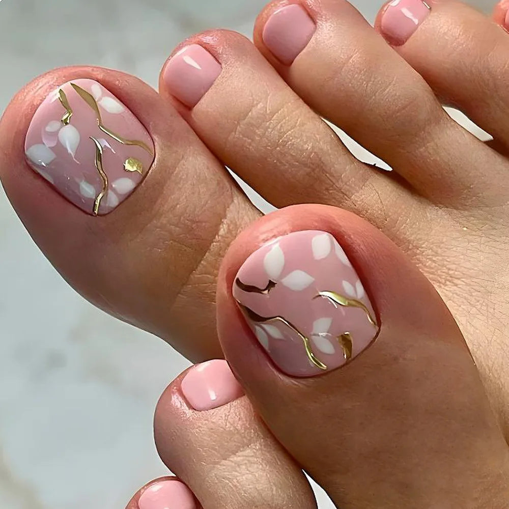 Simple French Fake Toenails (24 Pcs) | Comfortable & Removable Press-On for Summer
