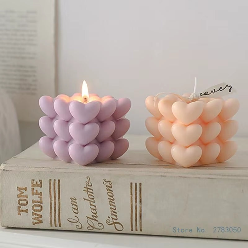 Artisan Soy Wax Candles: Unique Heart, Cube & Bubble Designs for Home & Gifts