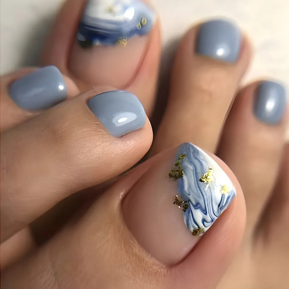 Simple French Fake Toenails (24 Pcs) | Comfortable & Removable Press-On for Summer